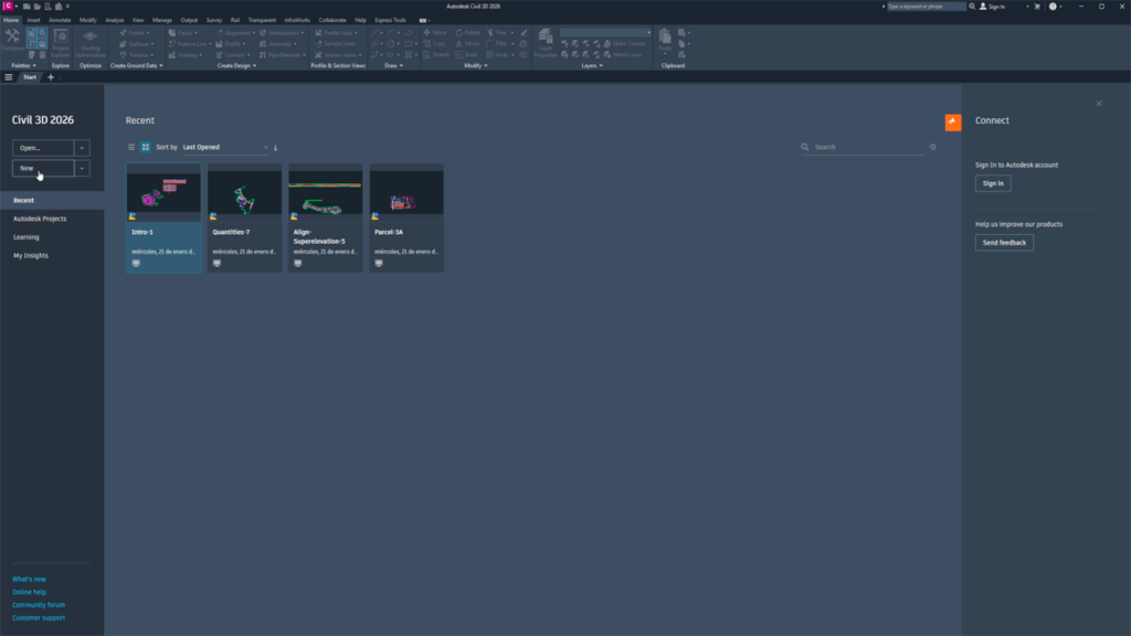 Autocad Civil 3D 2026 interfaz